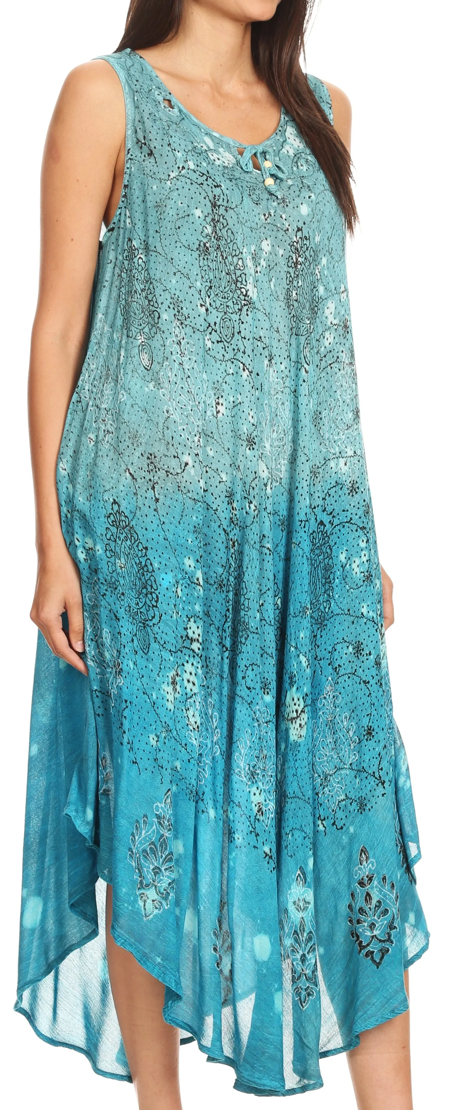 Sakkas Priscilla Sleeveless Stonewashed Ombre Tie Front Dress / Cover Up