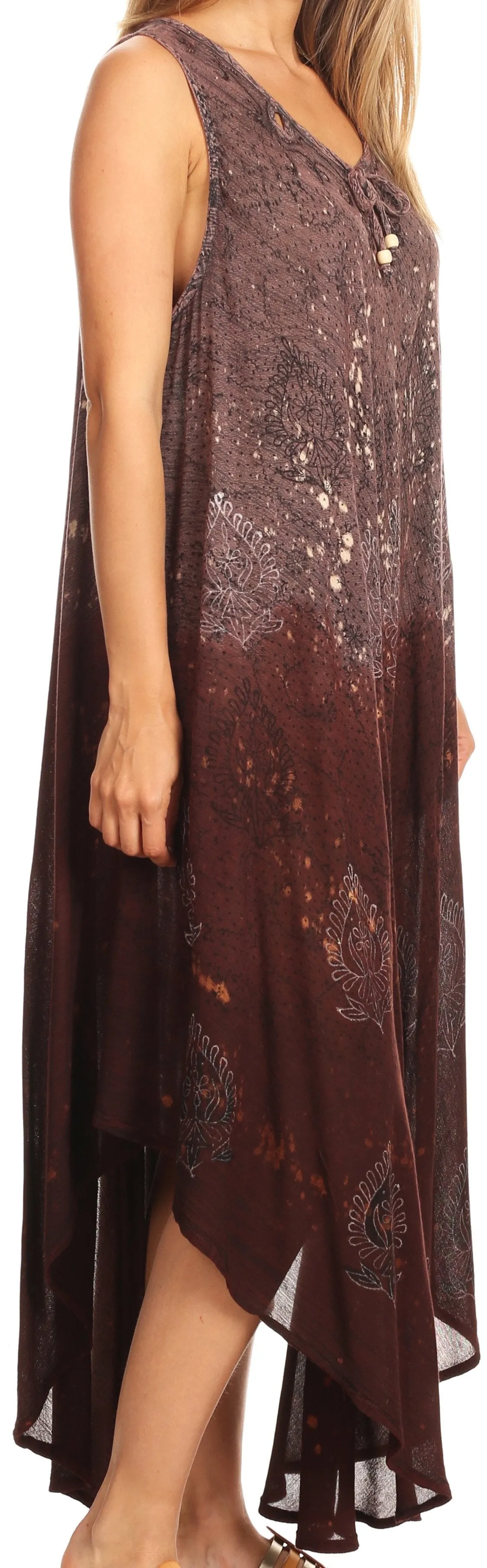 Sakkas Priscilla Sleeveless Stonewashed Ombre Tie Front Dress / Cover Up