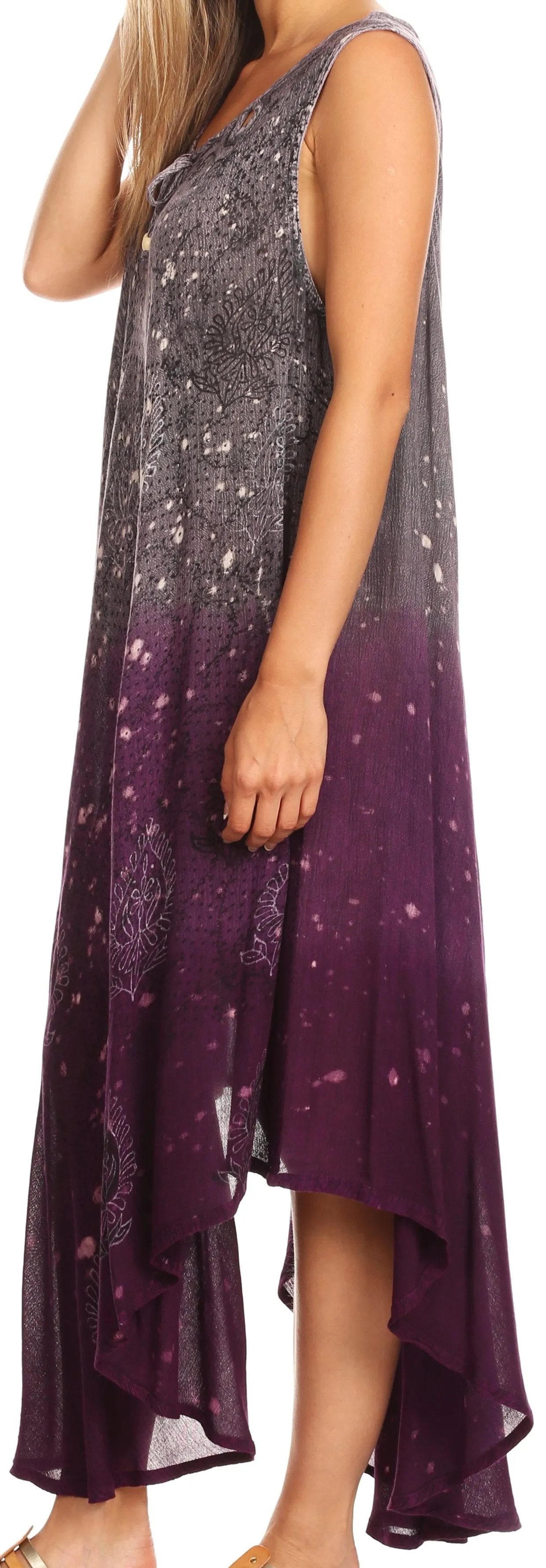 Sakkas Priscilla Sleeveless Stonewashed Ombre Tie Front Dress / Cover Up