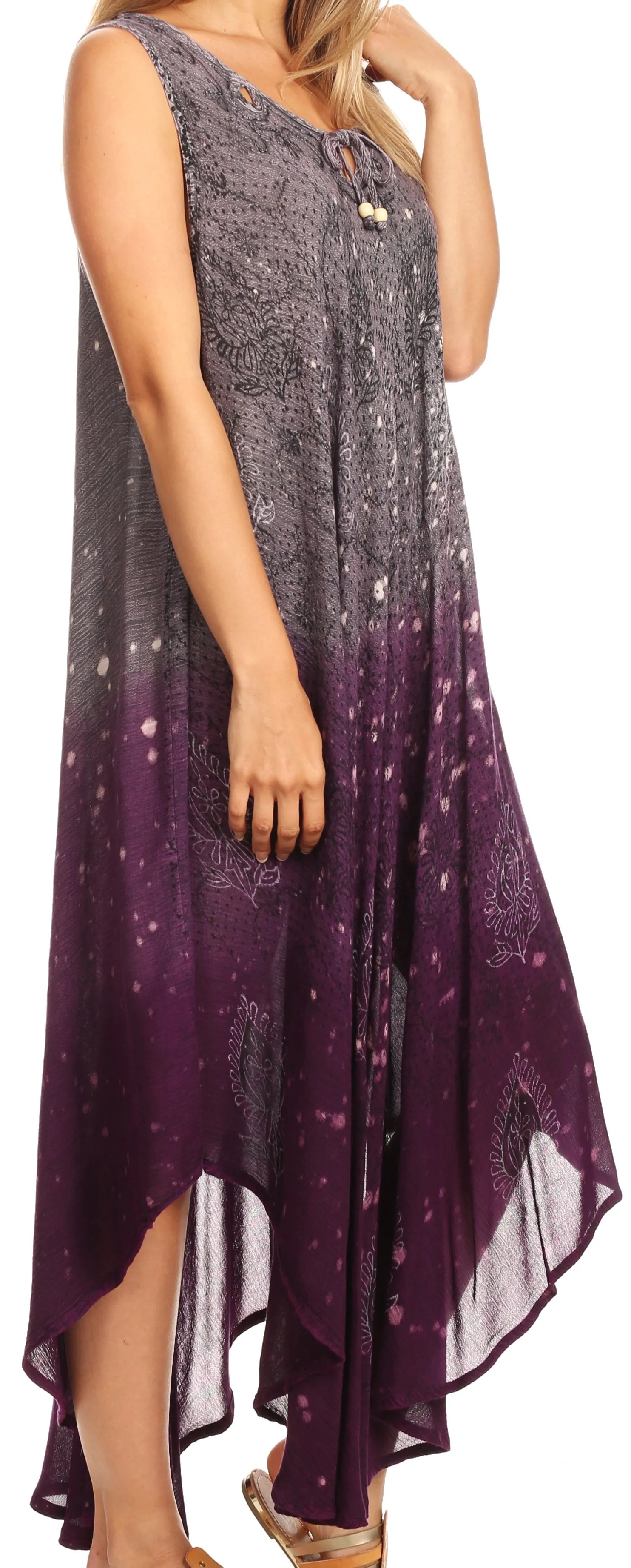 Sakkas Priscilla Sleeveless Stonewashed Ombre Tie Front Dress / Cover Up