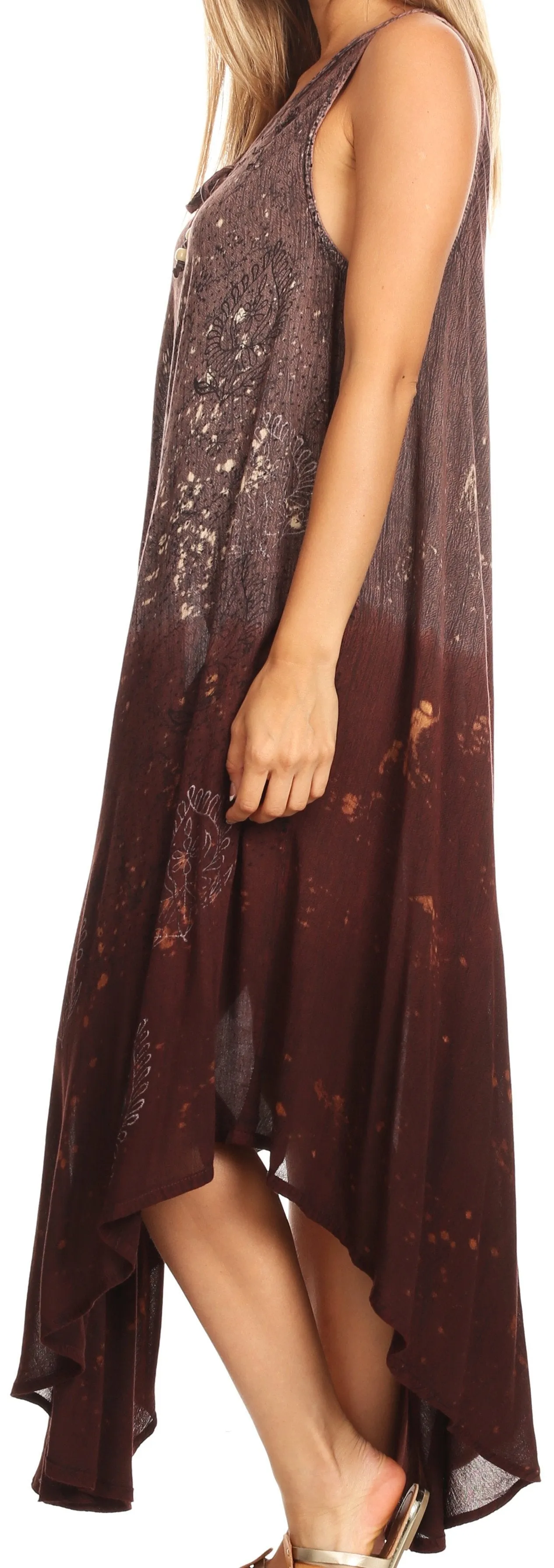 Sakkas Priscilla Sleeveless Stonewashed Ombre Tie Front Dress / Cover Up