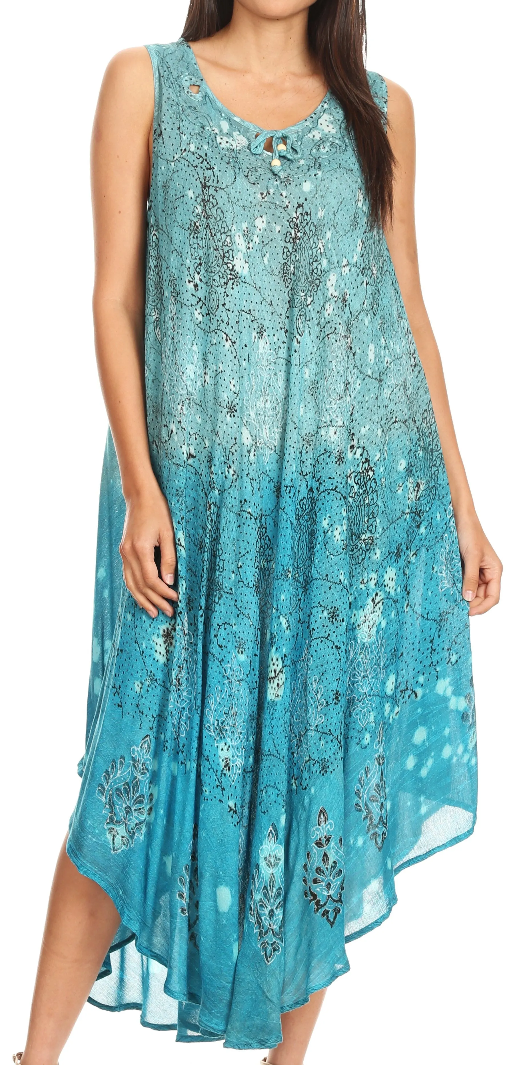 Sakkas Priscilla Sleeveless Stonewashed Ombre Tie Front Dress / Cover Up