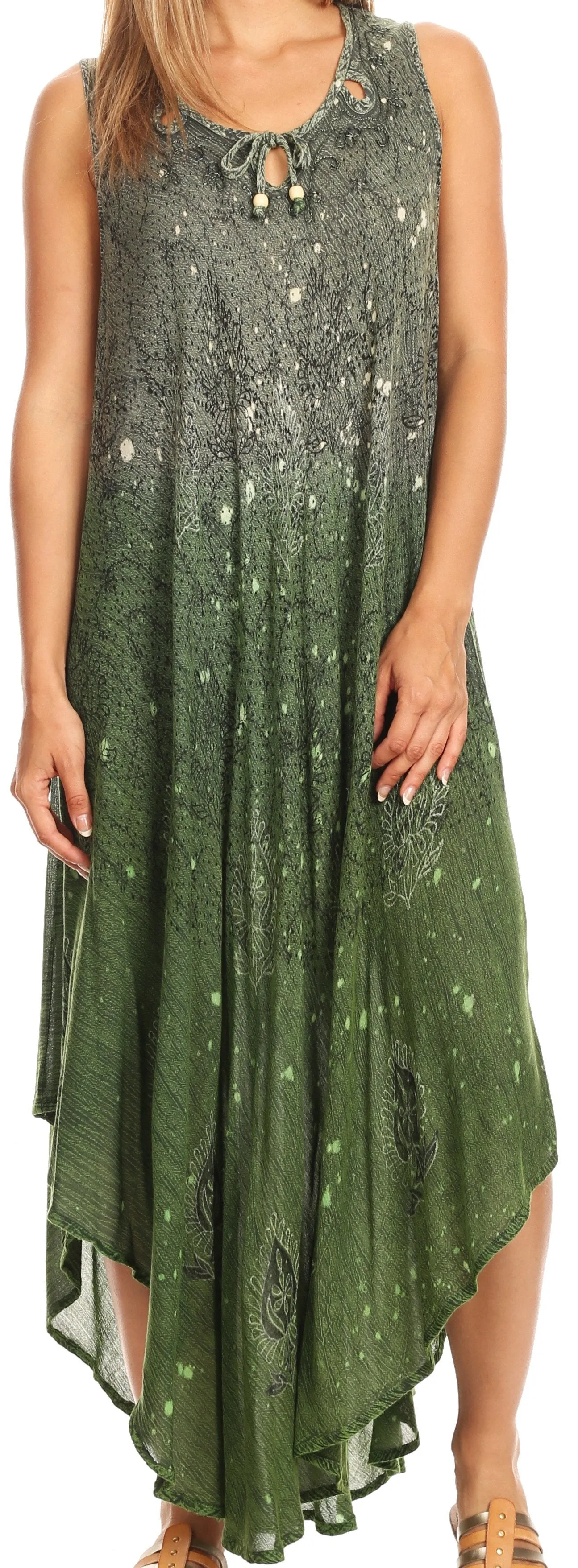 Sakkas Priscilla Sleeveless Stonewashed Ombre Tie Front Dress / Cover Up