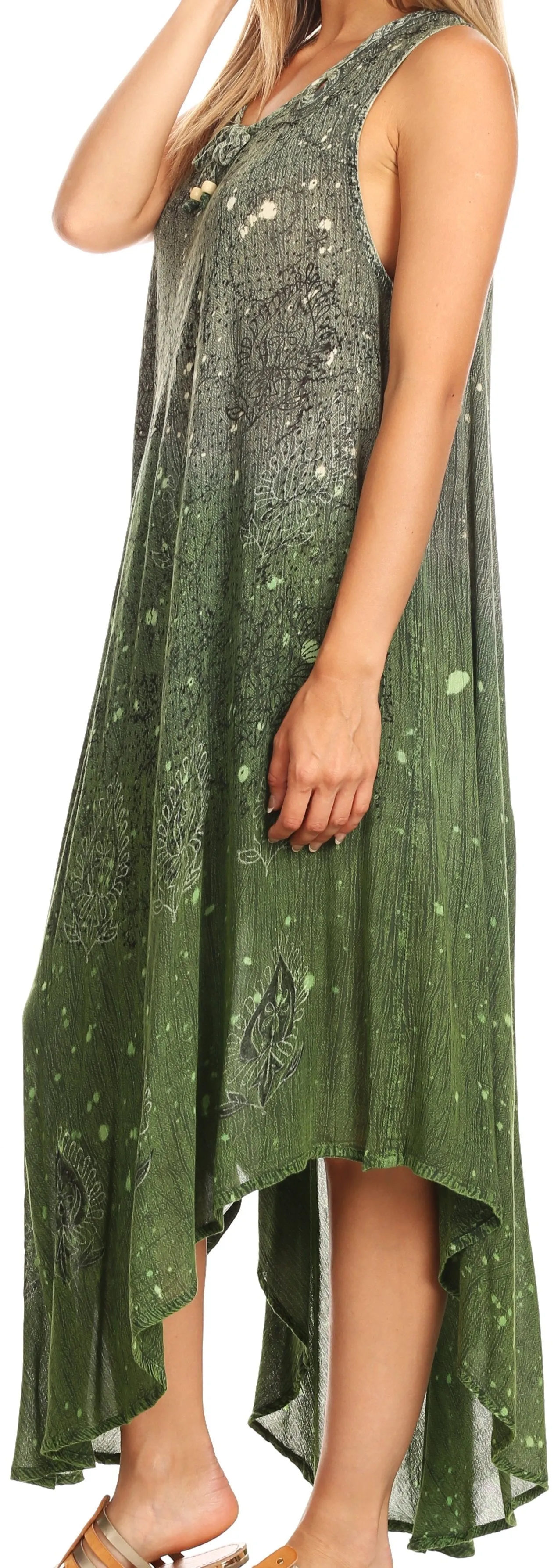 Sakkas Priscilla Sleeveless Stonewashed Ombre Tie Front Dress / Cover Up