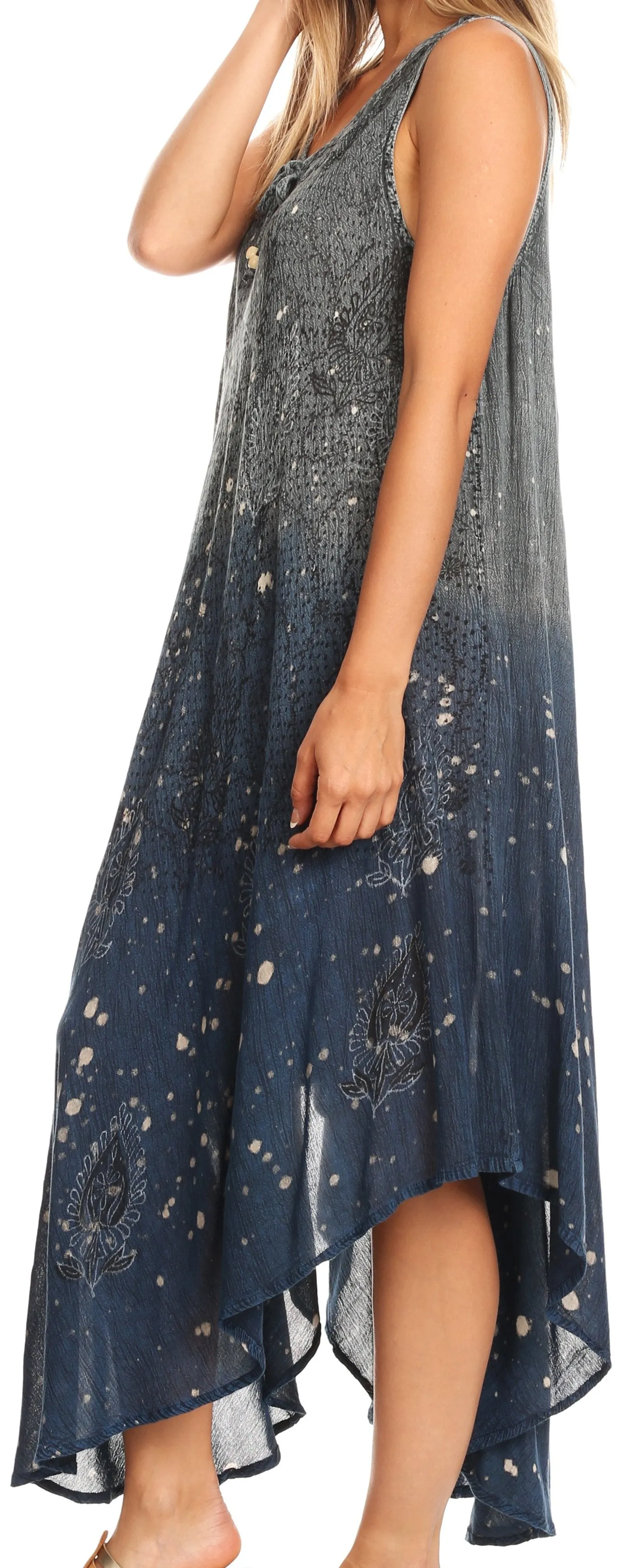 Sakkas Priscilla Sleeveless Stonewashed Ombre Tie Front Dress / Cover Up