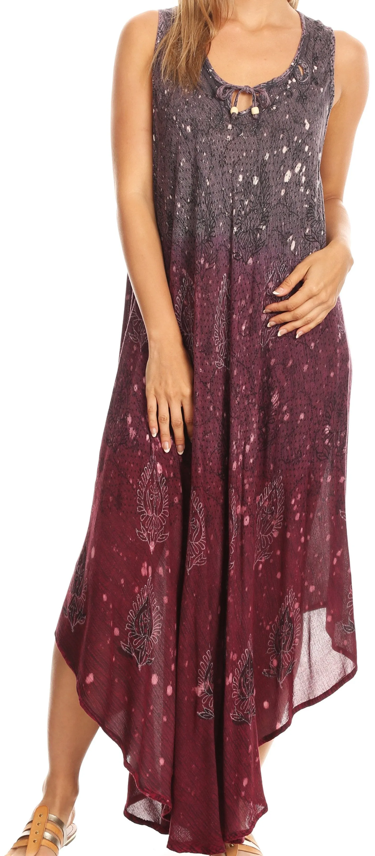 Sakkas Priscilla Sleeveless Stonewashed Ombre Tie Front Dress / Cover Up