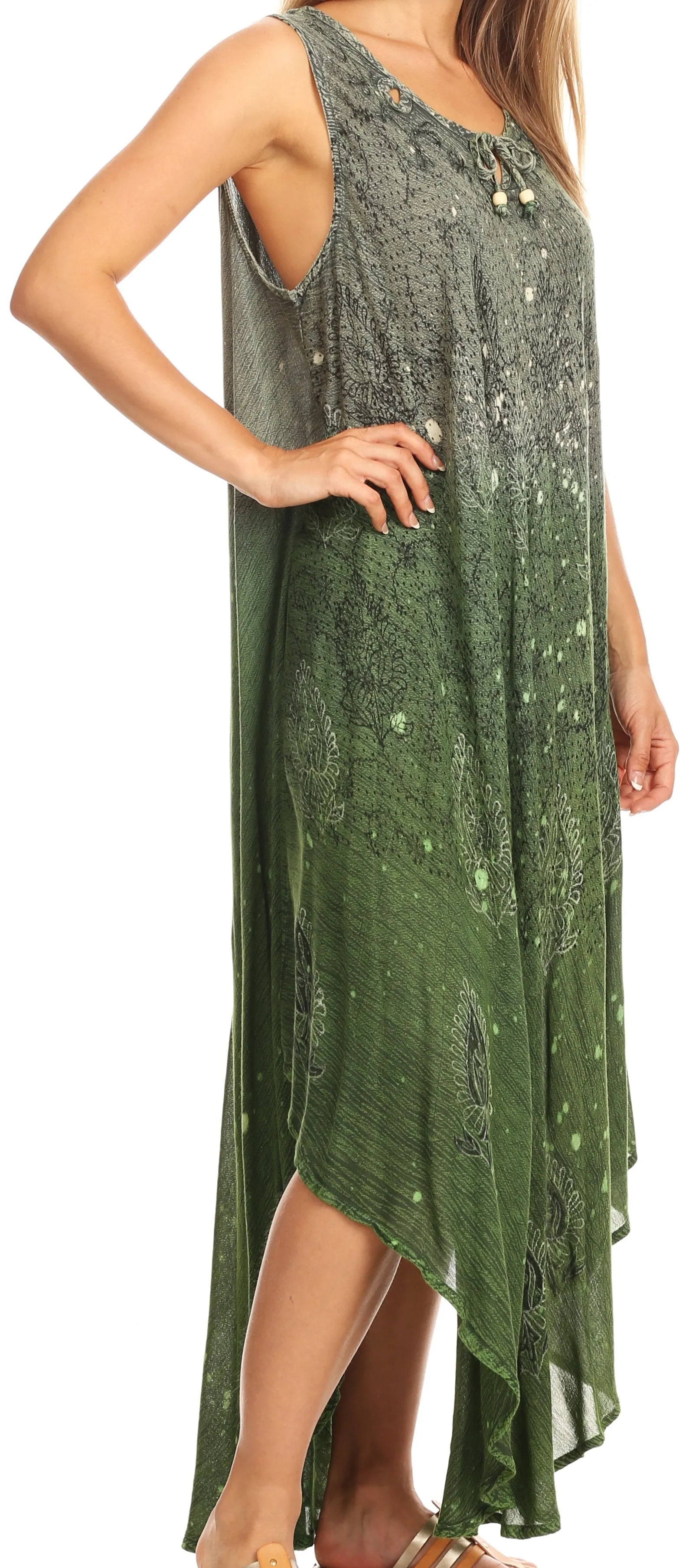 Sakkas Priscilla Sleeveless Stonewashed Ombre Tie Front Dress / Cover Up