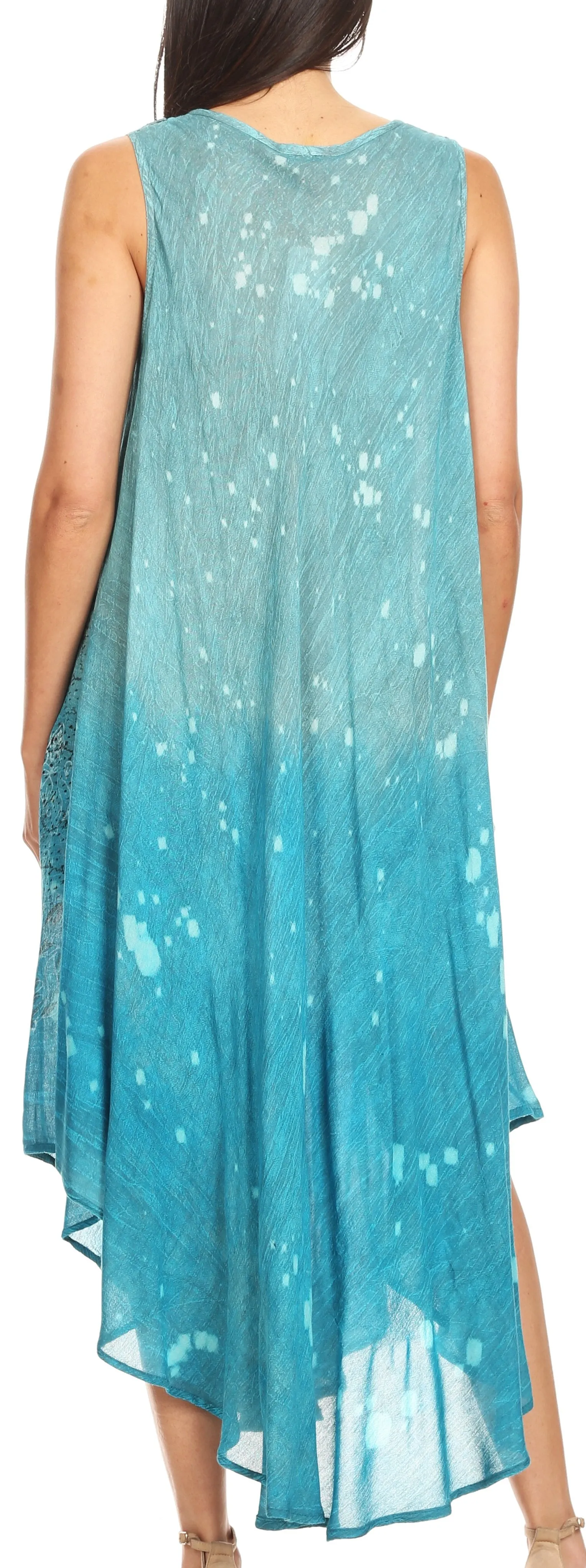 Sakkas Priscilla Sleeveless Stonewashed Ombre Tie Front Dress / Cover Up