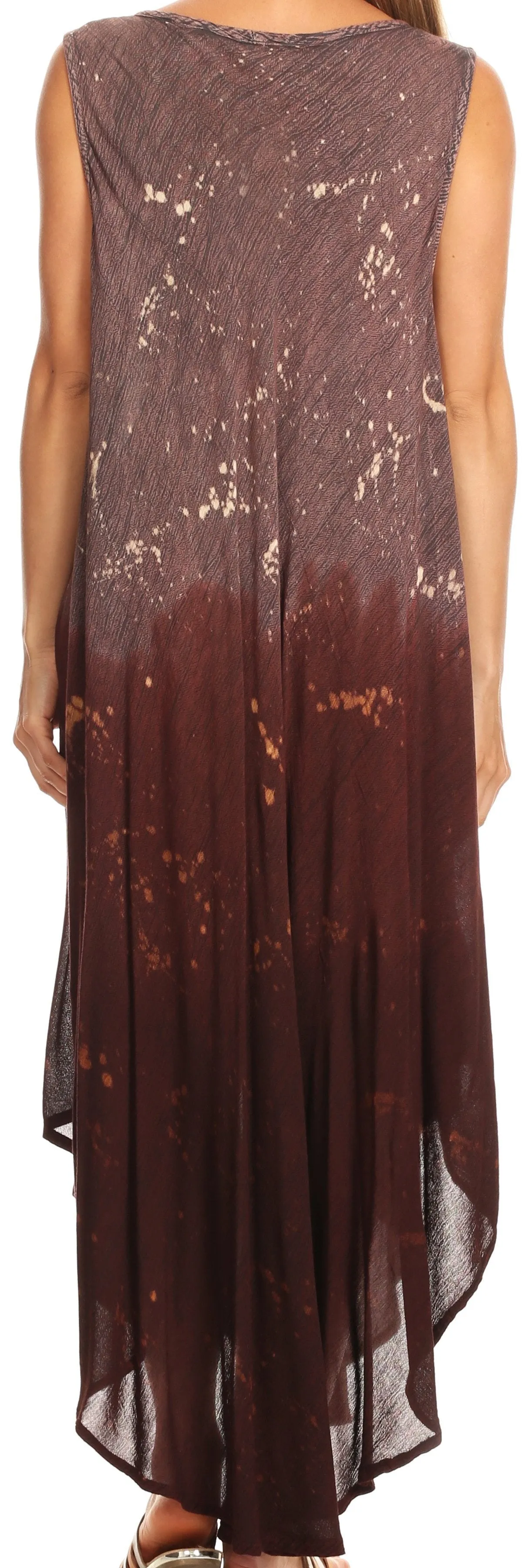 Sakkas Priscilla Sleeveless Stonewashed Ombre Tie Front Dress / Cover Up