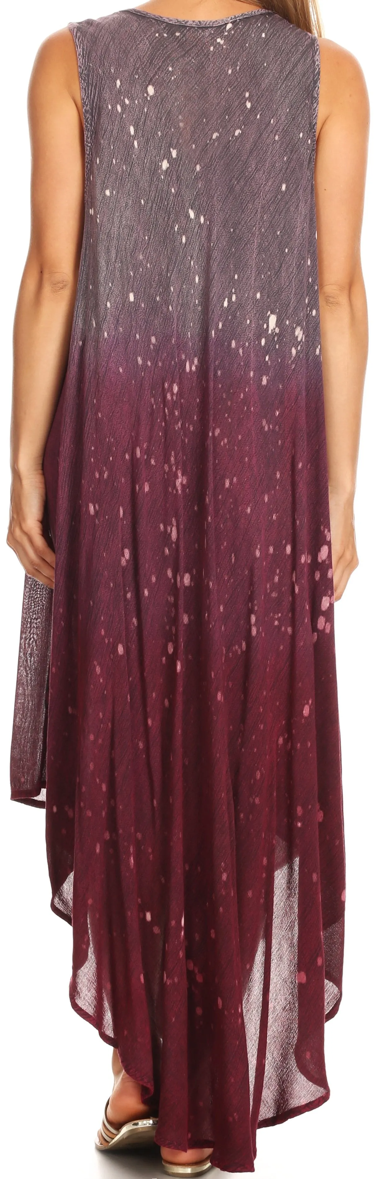 Sakkas Priscilla Sleeveless Stonewashed Ombre Tie Front Dress / Cover Up
