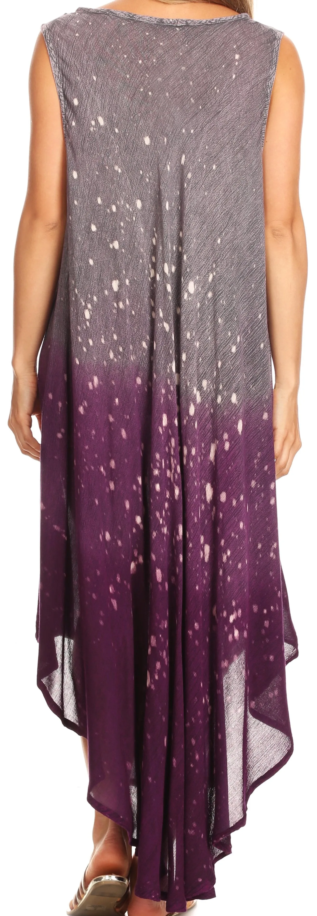 Sakkas Priscilla Sleeveless Stonewashed Ombre Tie Front Dress / Cover Up