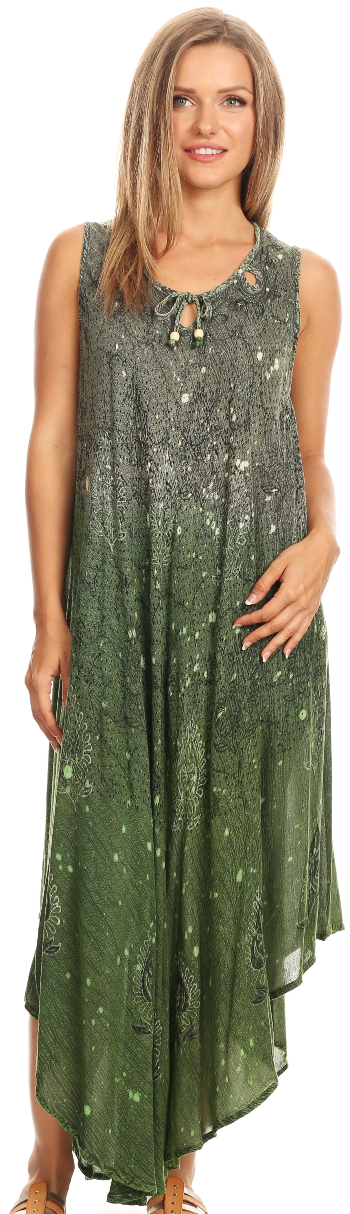 Sakkas Priscilla Sleeveless Stonewashed Ombre Tie Front Dress / Cover Up