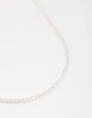 Silver Plated Fine Cubic Zirconia Cupchain Tennis Necklace