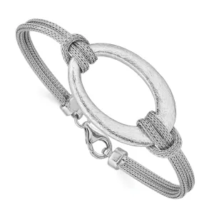 Silver Rhodium Oval Mesh Knotted Bracelet