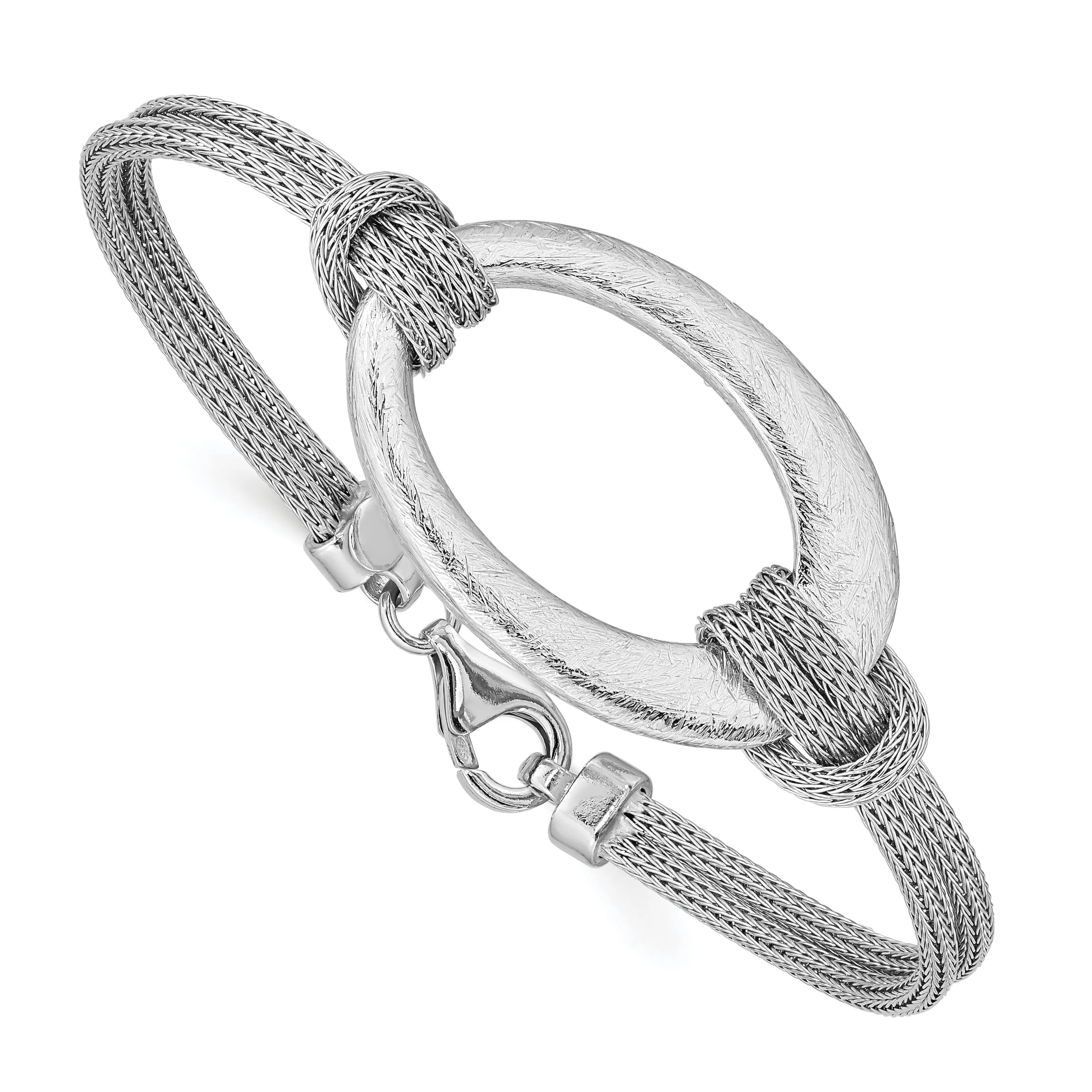 Silver Rhodium Oval Mesh Knotted Bracelet