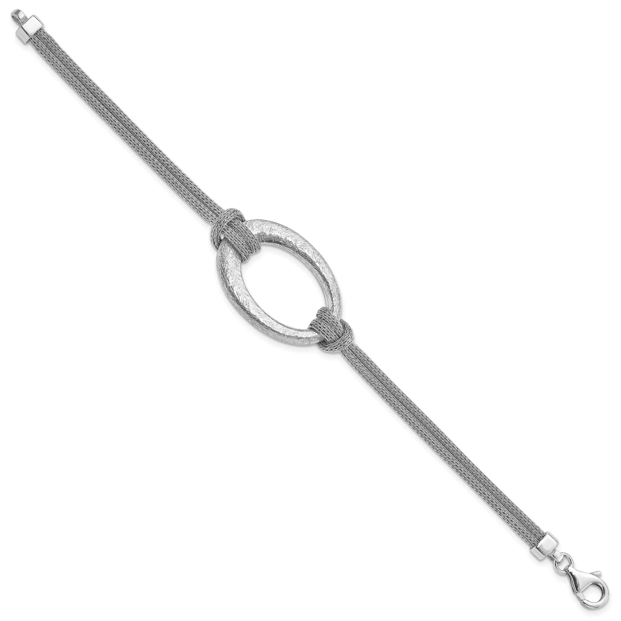 Silver Rhodium Oval Mesh Knotted Bracelet