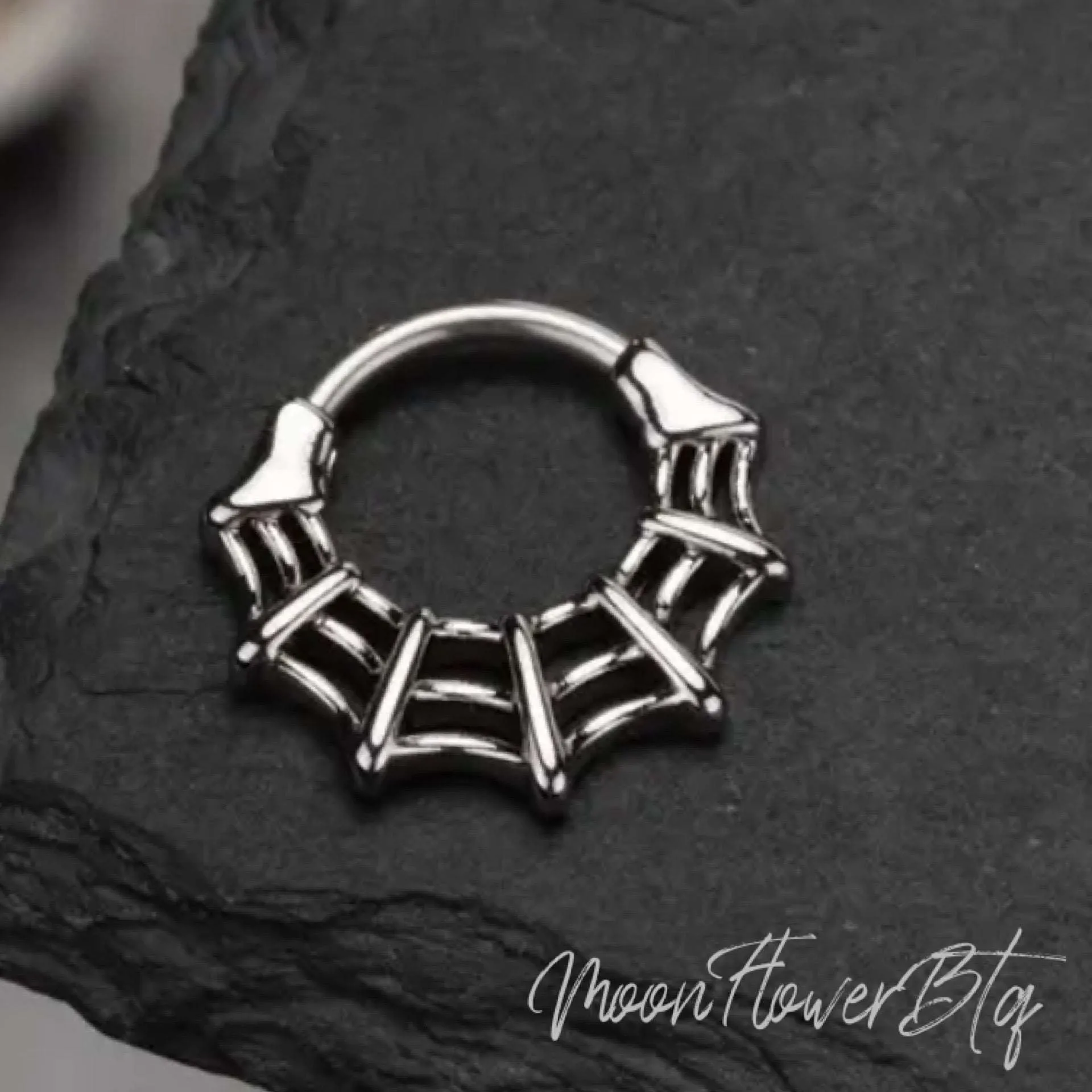 Silver Spider Web Septum Clicker Ring