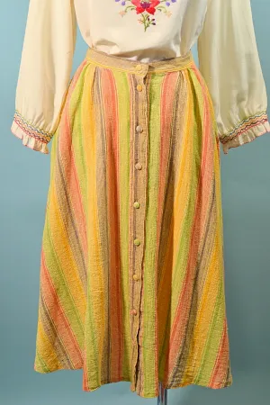 SOLD Vintage 60s/70s Gauze Striped A Line Skirt, Boho Hippie Skirt w/Pockets S