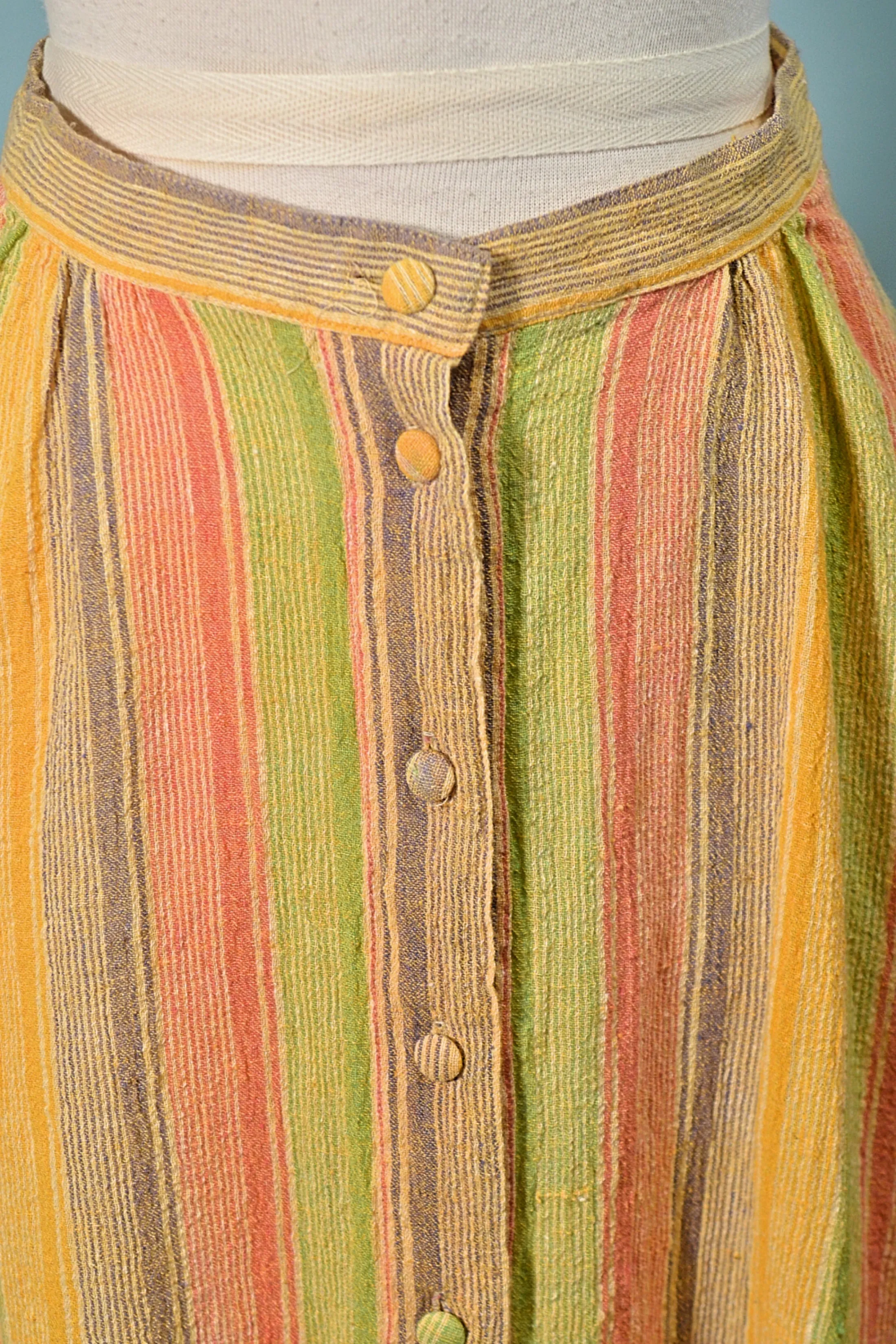 SOLD Vintage 60s/70s Gauze Striped A Line Skirt, Boho Hippie Skirt w/Pockets S