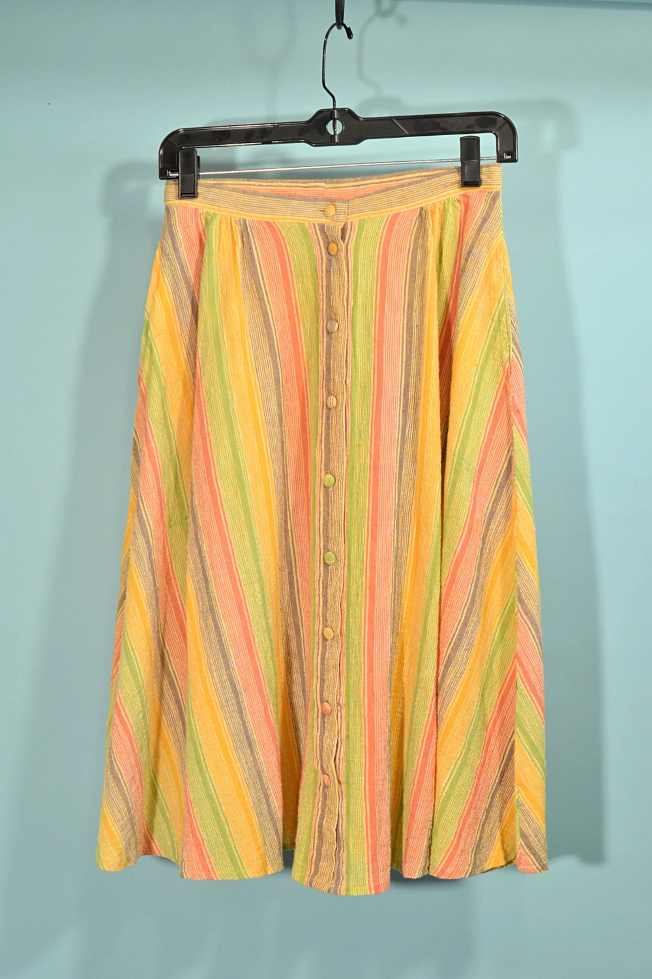 SOLD Vintage 60s/70s Gauze Striped A Line Skirt, Boho Hippie Skirt w/Pockets S