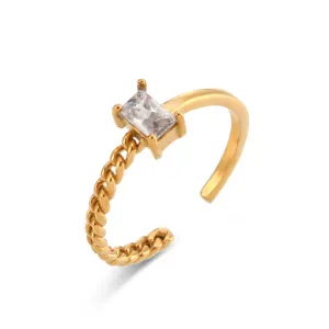Stackable Chain Band Baguette Solitaire Ring