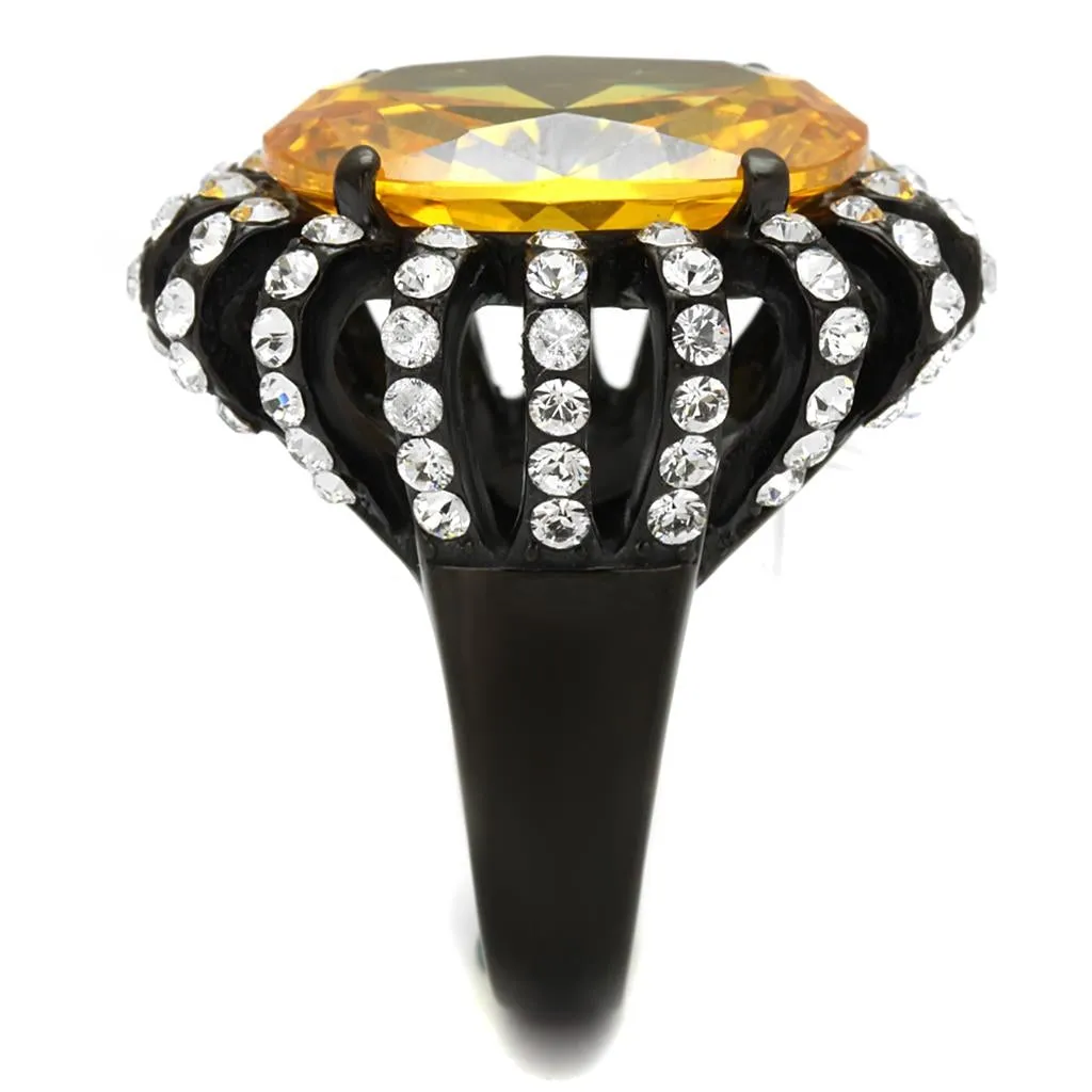 Stainless Steel Ring AAA GRD CZ Topaz TK2346 for Women Style BlackIon