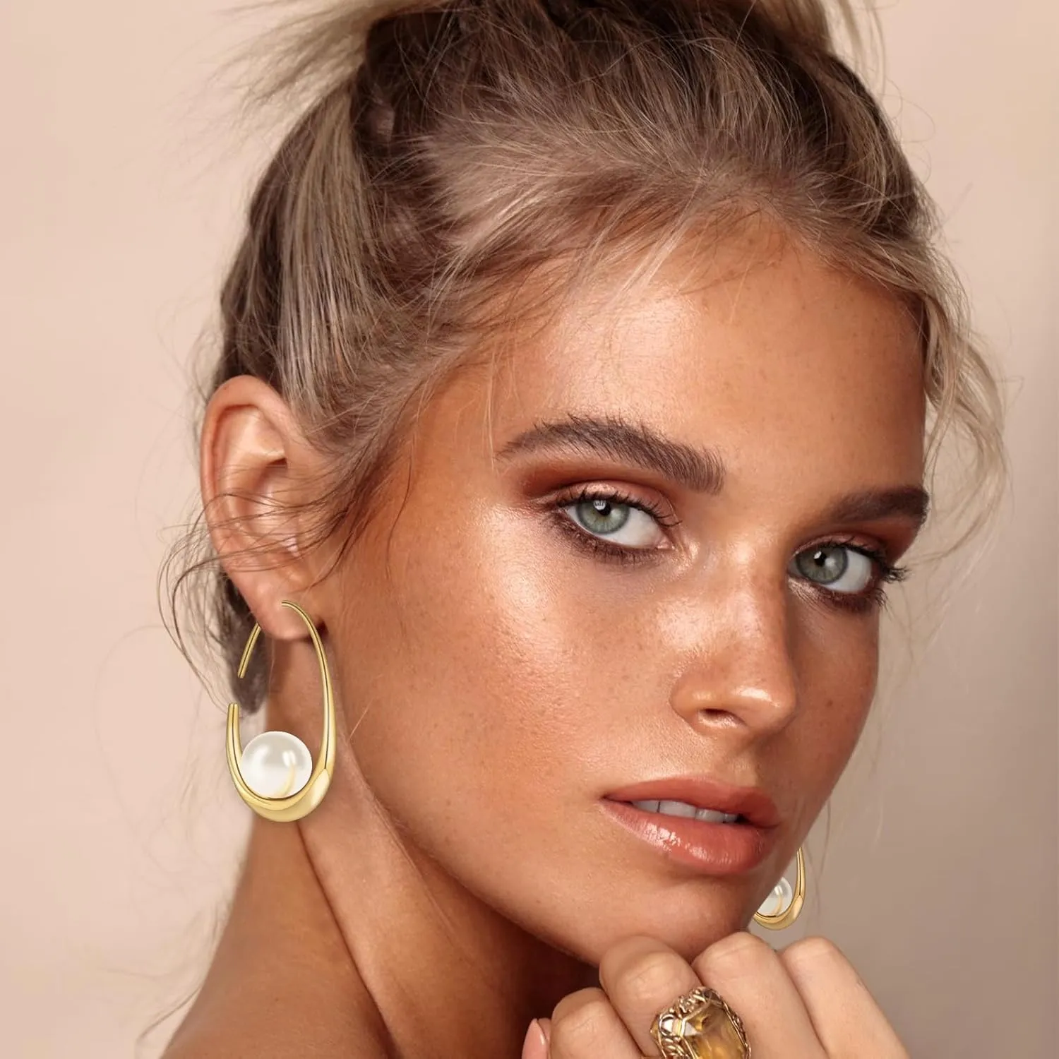 Statement Large Oval Hoop Pearl Earrings, Gold Pearl Drop Dangle Earrings for Women, Teardrop Silver Pearl Drop Earrings, Statement Fashion Wedding Bridal Earrings as Birthday Christmas Gifts