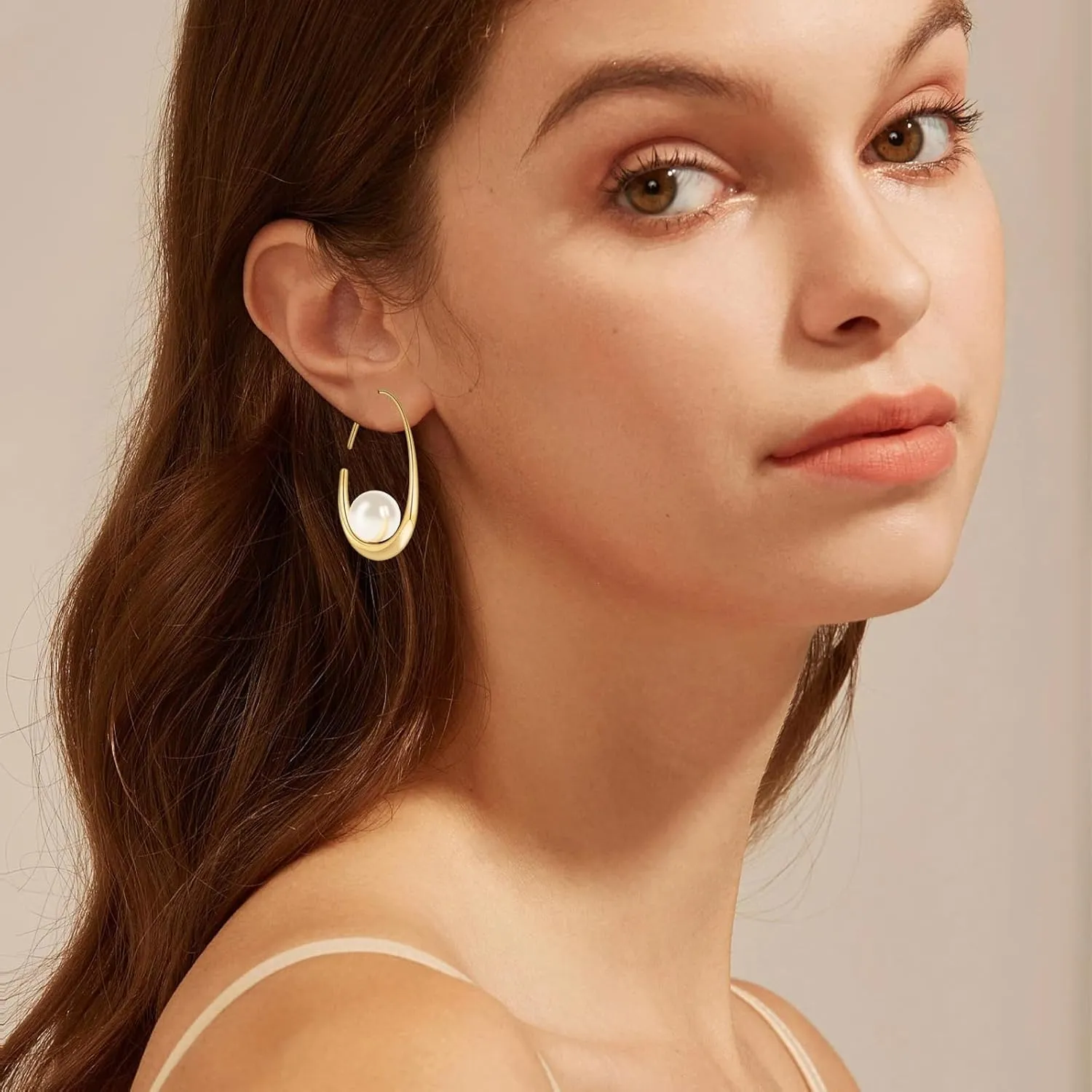 Statement Large Oval Hoop Pearl Earrings, Gold Pearl Drop Dangle Earrings for Women, Teardrop Silver Pearl Drop Earrings, Statement Fashion Wedding Bridal Earrings as Birthday Christmas Gifts