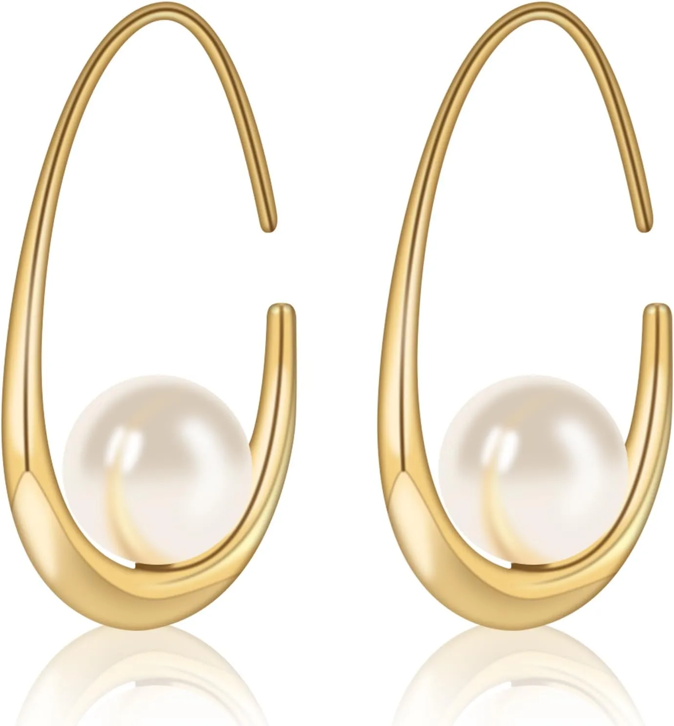 Statement Large Oval Hoop Pearl Earrings, Gold Pearl Drop Dangle Earrings for Women, Teardrop Silver Pearl Drop Earrings, Statement Fashion Wedding Bridal Earrings as Birthday Christmas Gifts