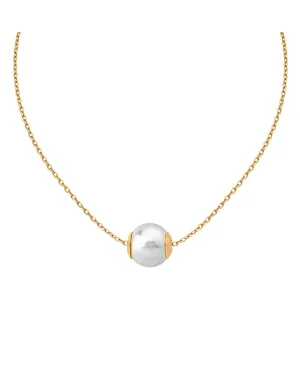 Sterling Silver Gold Plated Choker Necklace for Women with Organic Pearl, 12mm Round White Pearl, 12.9" Length, Nuada Collection