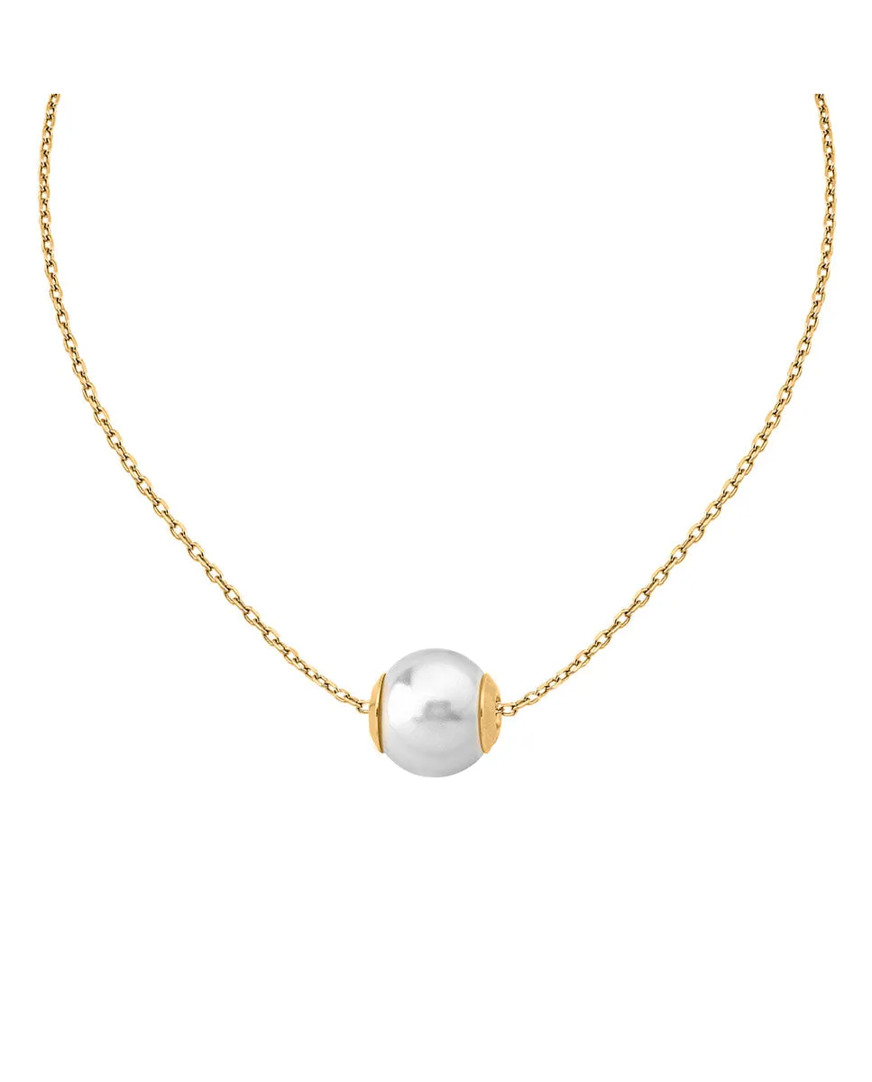 Sterling Silver Gold Plated Choker Necklace for Women with Organic Pearl, 12mm Round White Pearl, 12.9" Length, Nuada Collection
