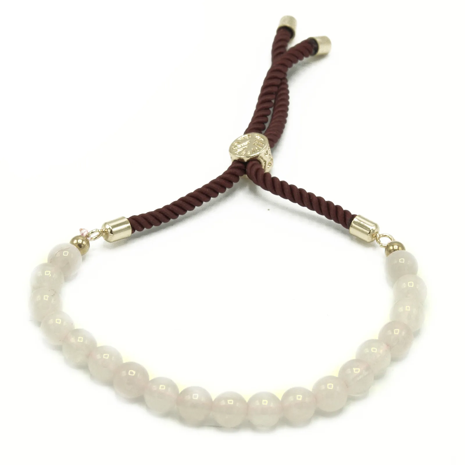 Stylish 18K Gold Plated Rose Quartz Gemstone Bordeaux String Bracelet - Adjustable & Elegant