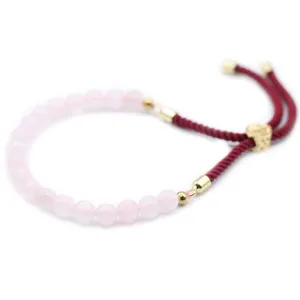 Stylish 18K Gold Plated Rose Quartz Gemstone Bordeaux String Bracelet - Adjustable & Elegant