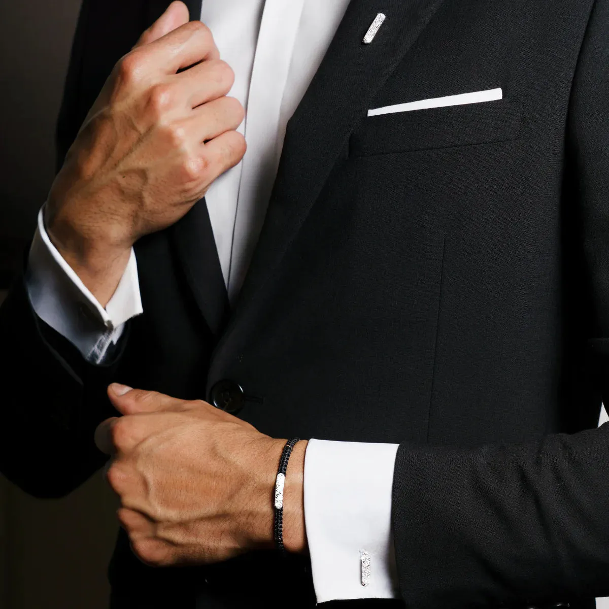 Tateossian Diamond Baton Bracelet in Black Macram and Sterling Silver