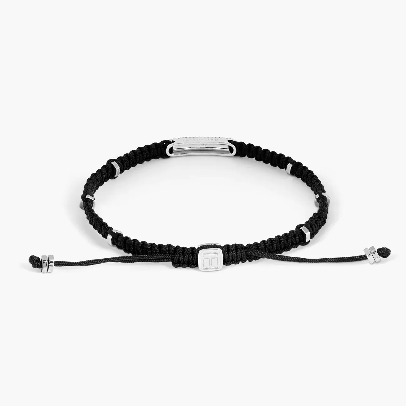 Tateossian Diamond Baton Bracelet in Black Macram and Sterling Silver
