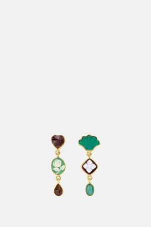 Three Charm Moving Drop Aventurine Earrings