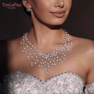 TOPQUEEN HN01 Elegant Crystal Woman Necklace Bridal Clavicle Chain Choker Wedding Party Diamante Brides Jewelry Anniversary Gift