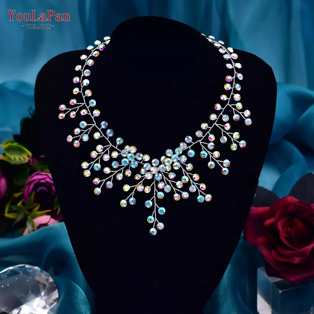 TOPQUEEN HN01 Elegant Crystal Woman Necklace Bridal Clavicle Chain Choker Wedding Party Diamante Brides Jewelry Anniversary Gift