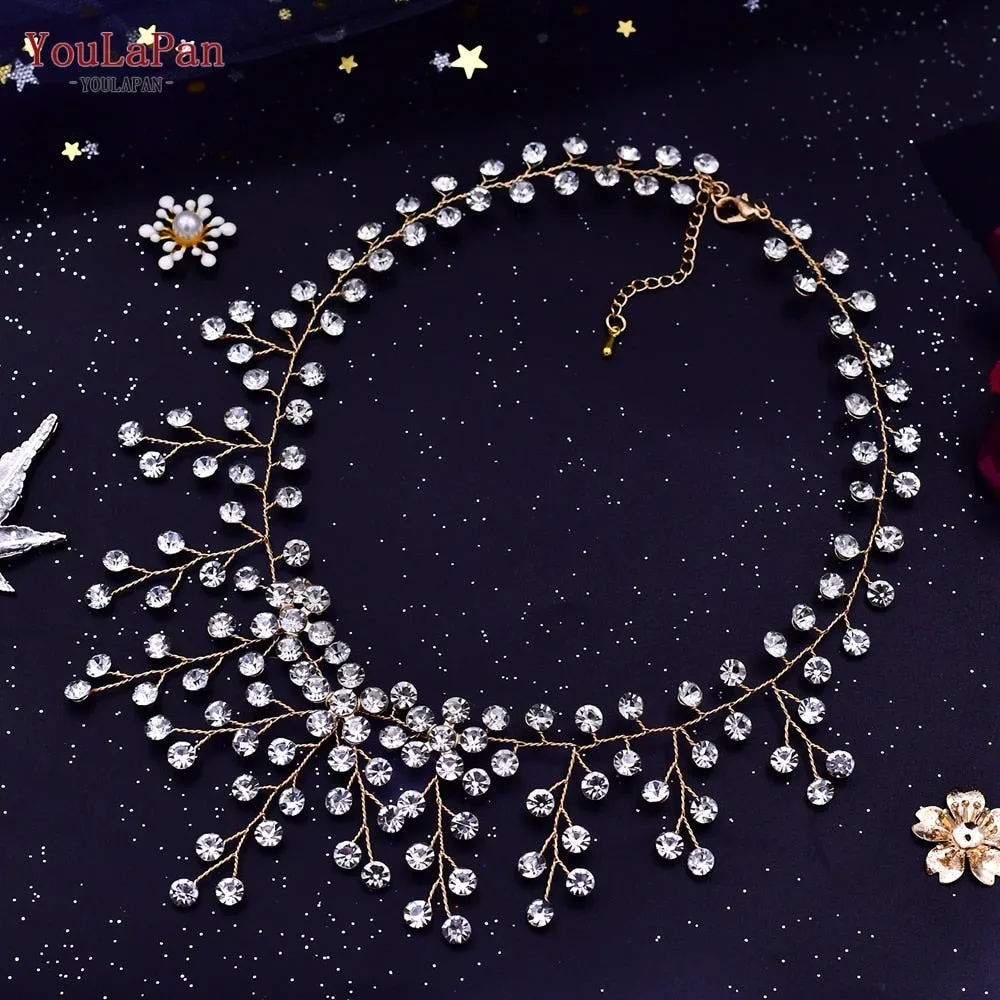 TOPQUEEN HN01 Elegant Crystal Woman Necklace Bridal Clavicle Chain Choker Wedding Party Diamante Brides Jewelry Anniversary Gift