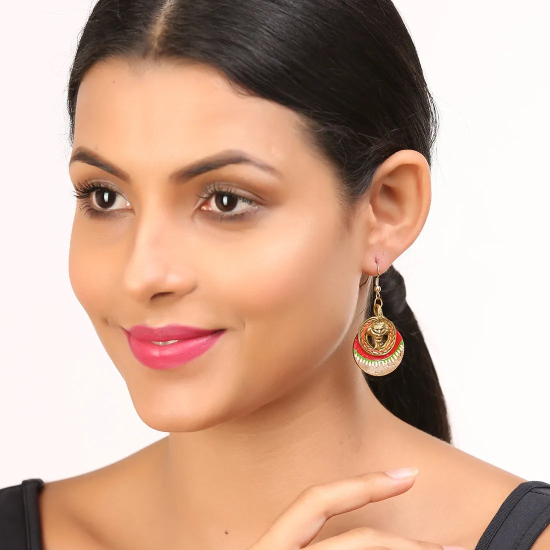 'Tribal Coco Faces' Bohemian Brass Earrings Handcrafted In Dhokra Art