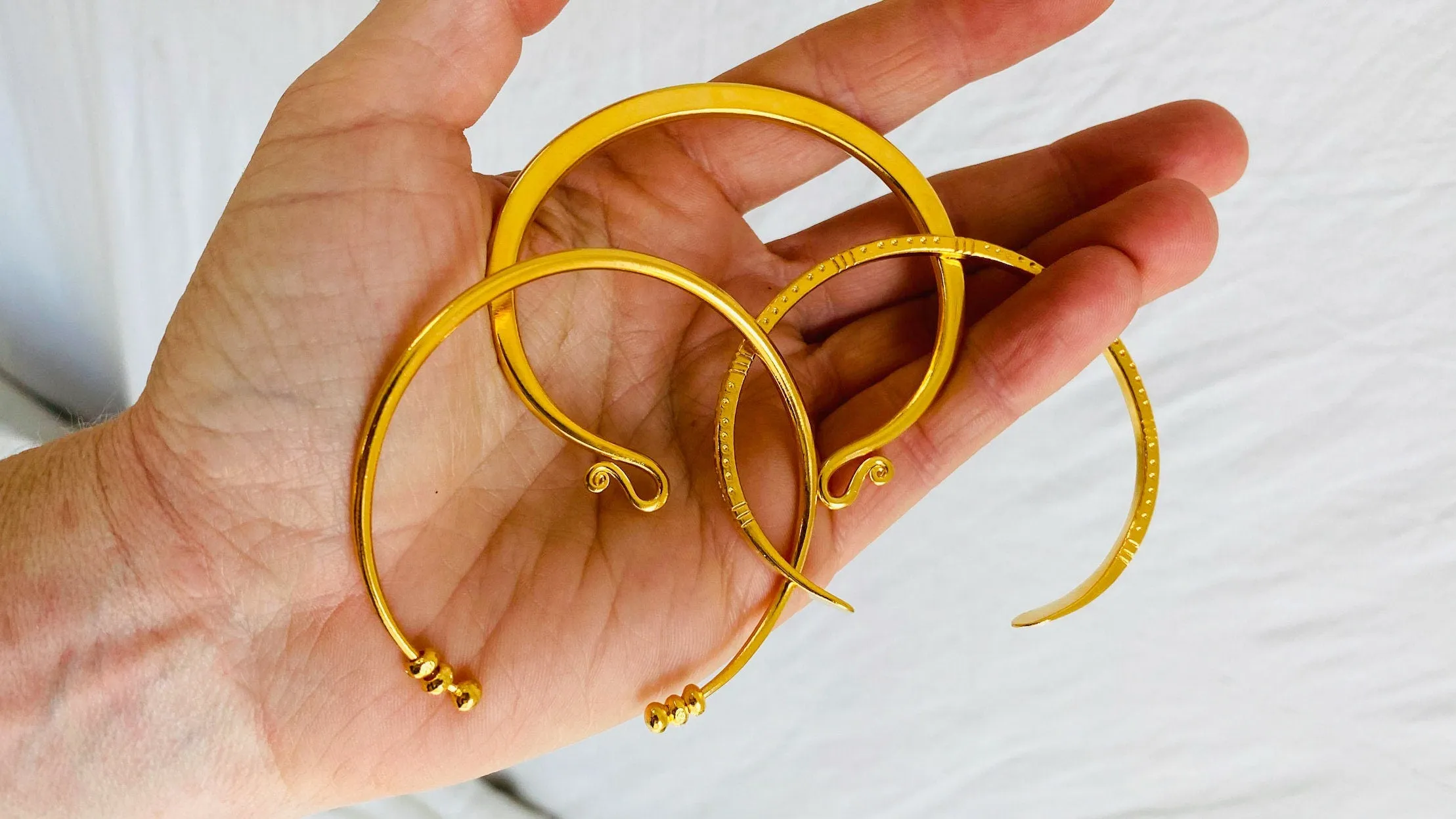 Trio of Golden Bangles. 24kt Gold Plated. Vermeil