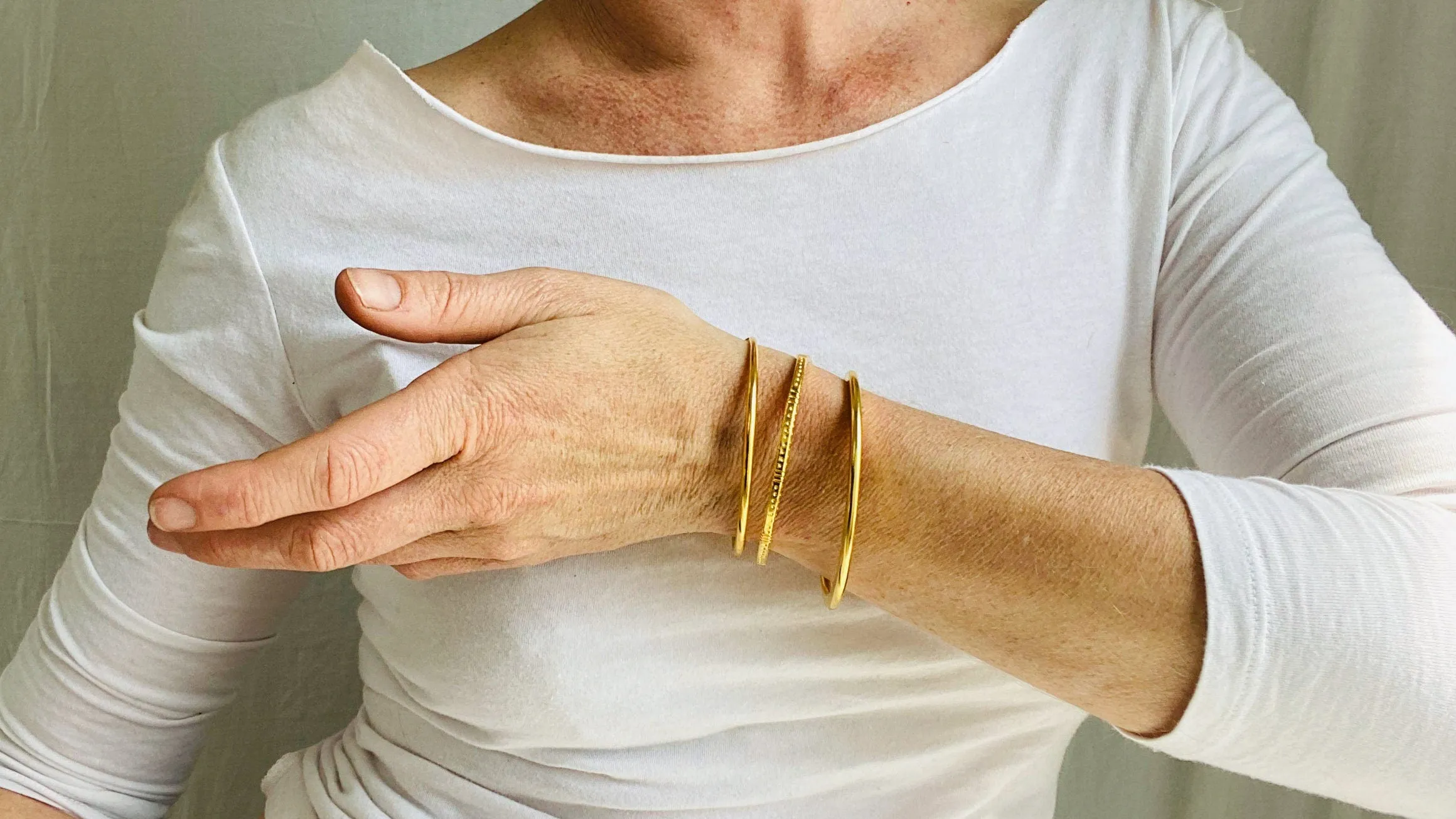 Trio of Golden Bangles. 24kt Gold Plated. Vermeil