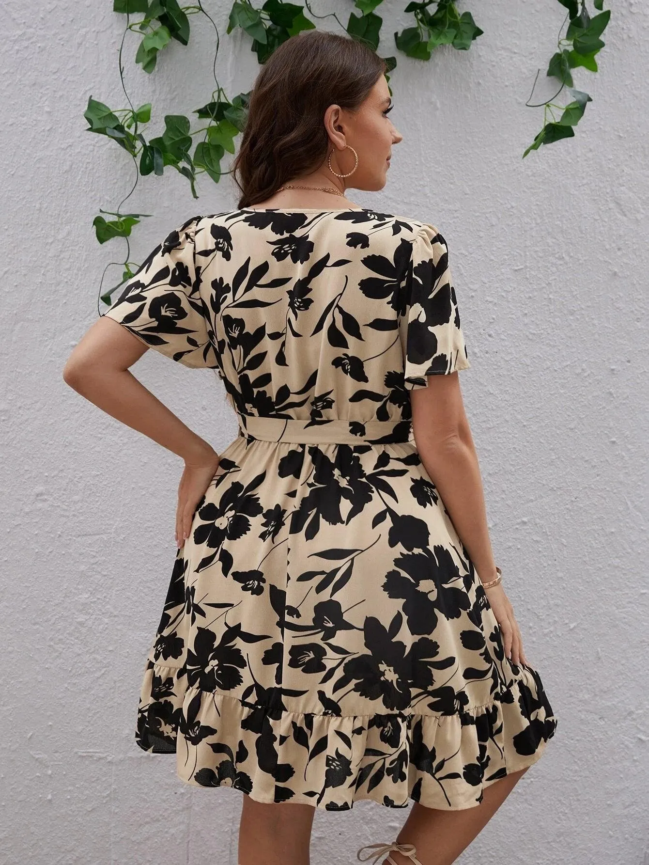 Vestido Com Cinto Impressão Plus Size - Avery