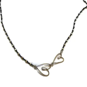 W- oxidized 2 tiny hearts necklace ON-2H-*-16 