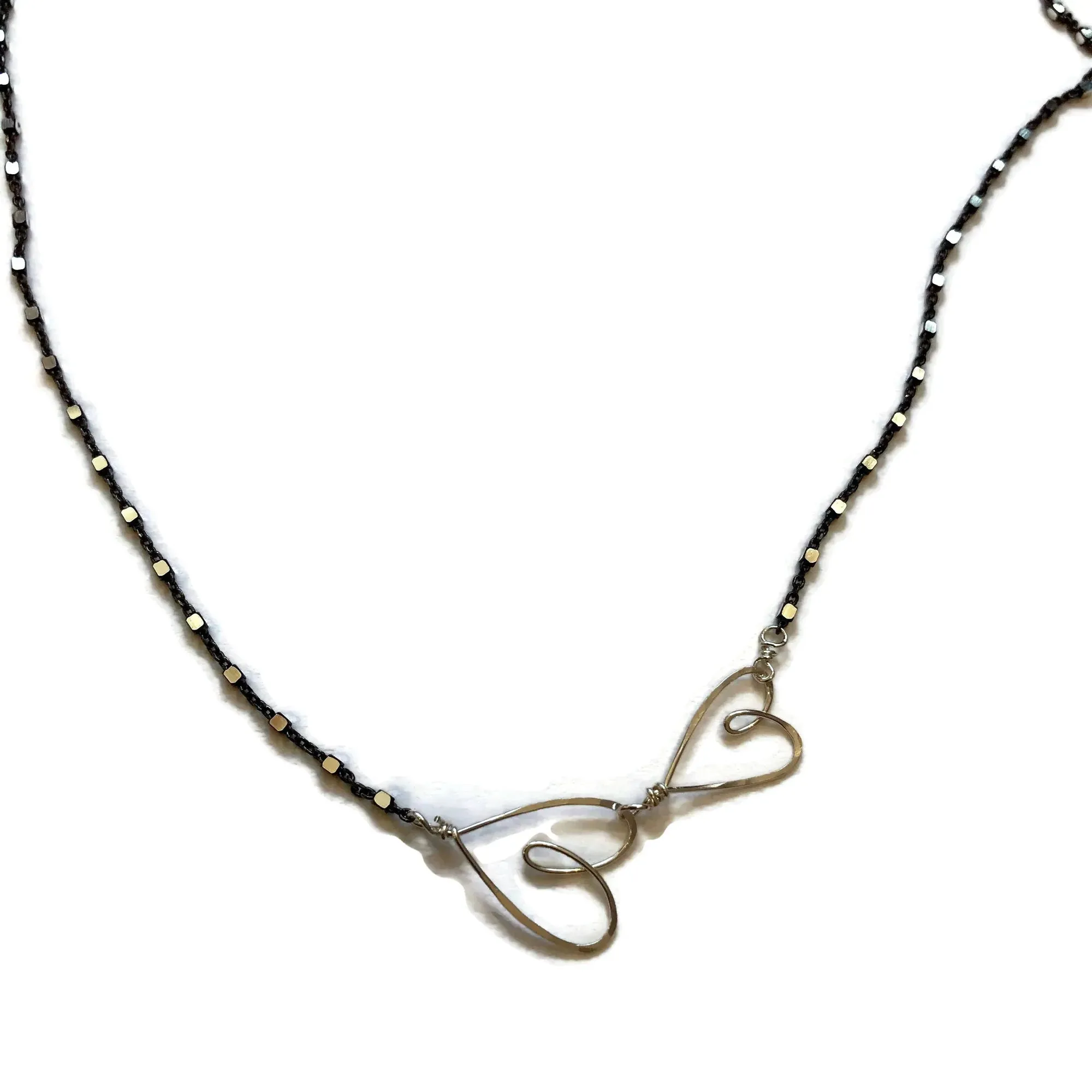 W- oxidized 2 tiny hearts necklace ON-2H-*-16 
