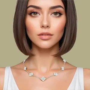 Women's Pendant Necklace – Silver-Tone Clover Elegance