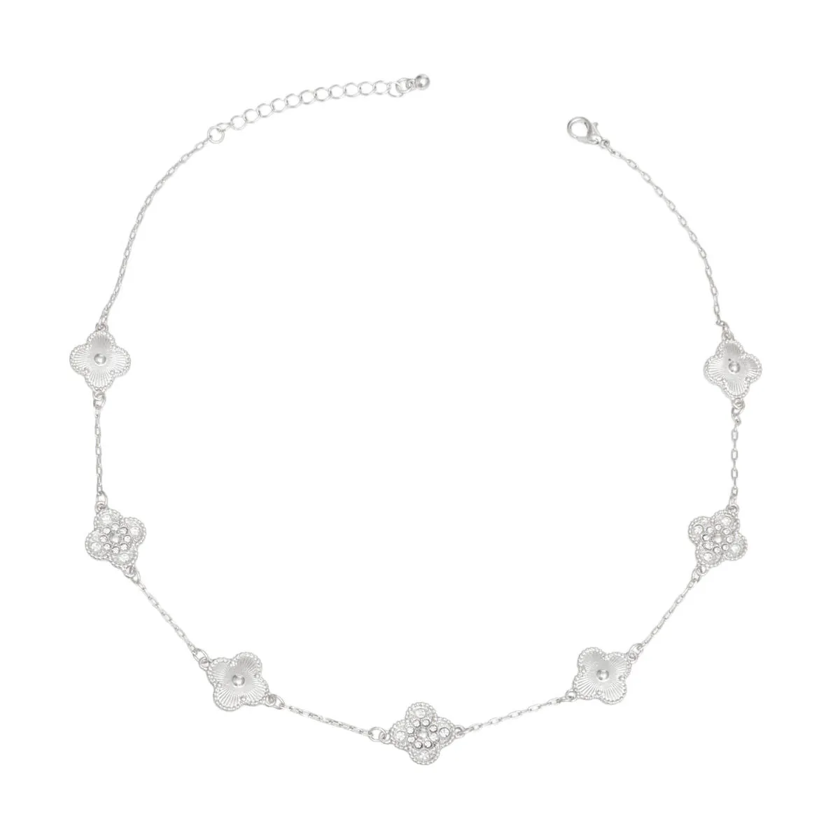 Women's Pendant Necklace – Silver-Tone Clover Elegance