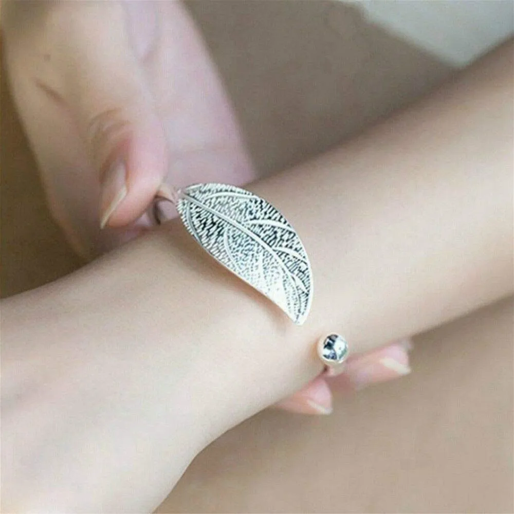 Yellow Chimes Kada Bracelet for Women Magic Open Leaf Shape Silver Plated Adjustable Wrist Band Cuff Bracelet for Women and Girl's