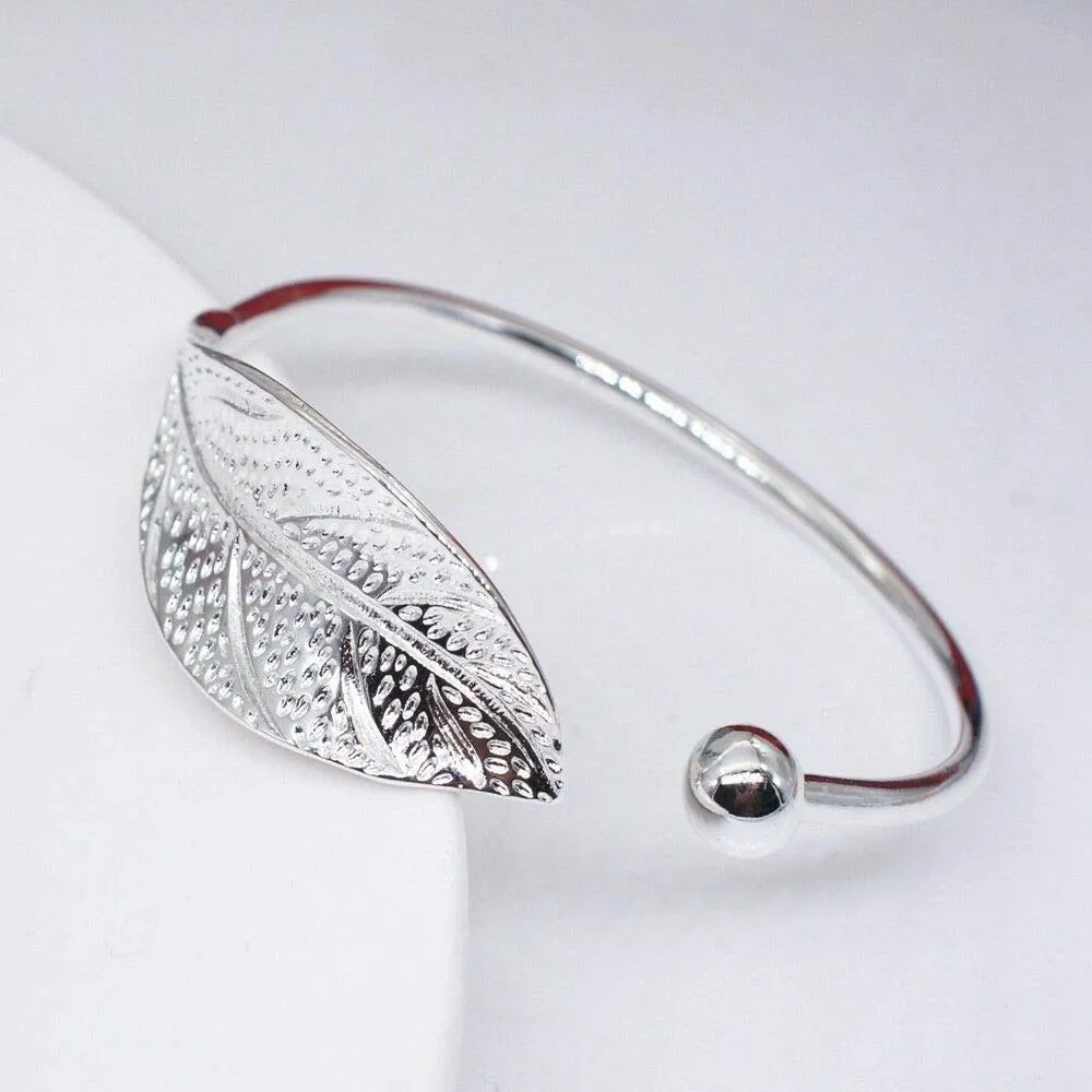 Yellow Chimes Kada Bracelet for Women Magic Open Leaf Shape Silver Plated Adjustable Wrist Band Cuff Bracelet for Women and Girl's