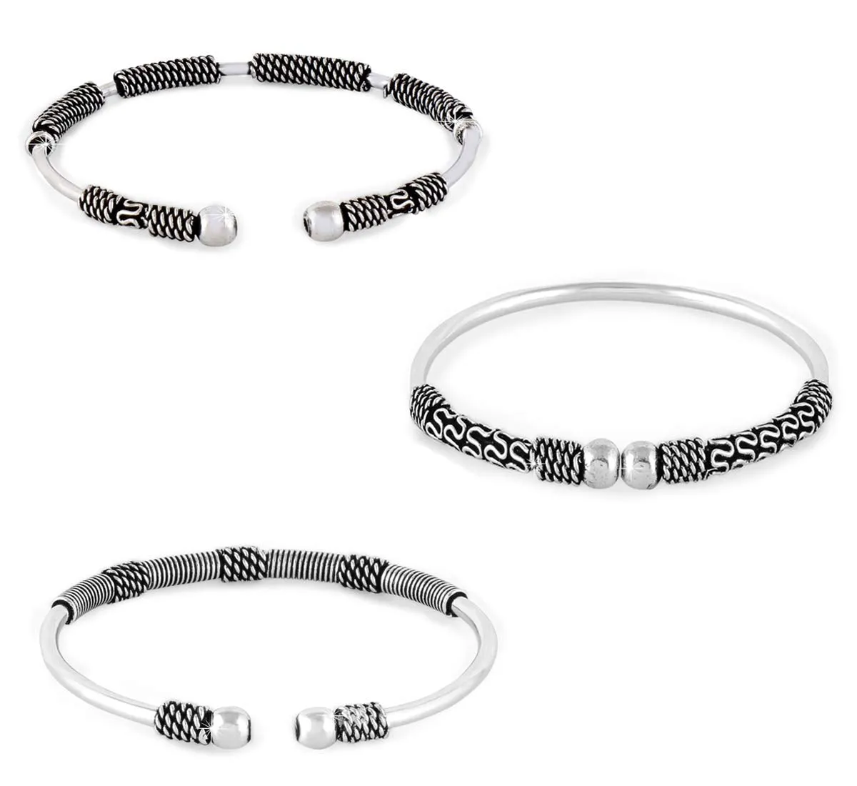 Yellow Chimes Oxidised Bangles for Women Silver Oxidised Bangles Combo of 3 Pcs Vintage Tribal Look Open Kadaa Bangle Bracelet for Women and Girls